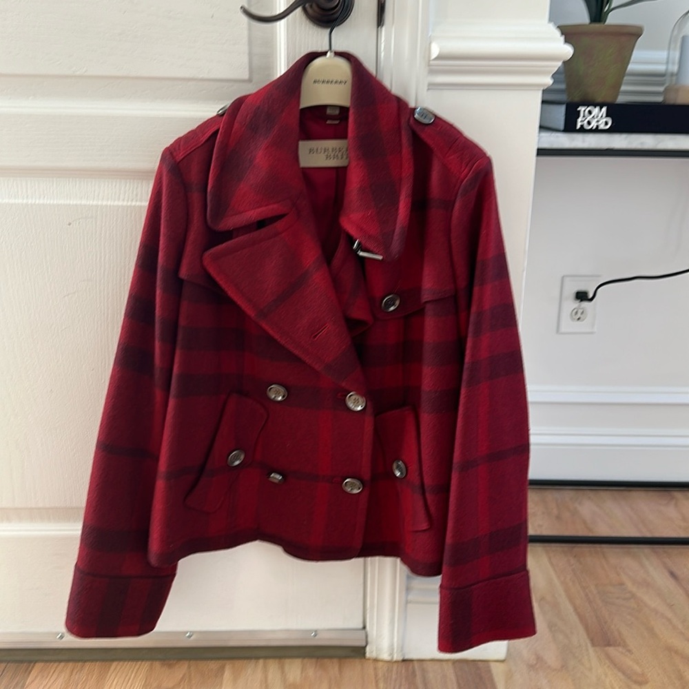 Burberry Brit women’s red check wool coat size 10